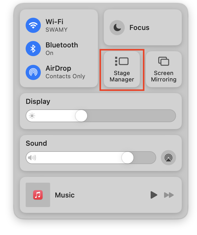 Select Stage Manager Option from Control Center